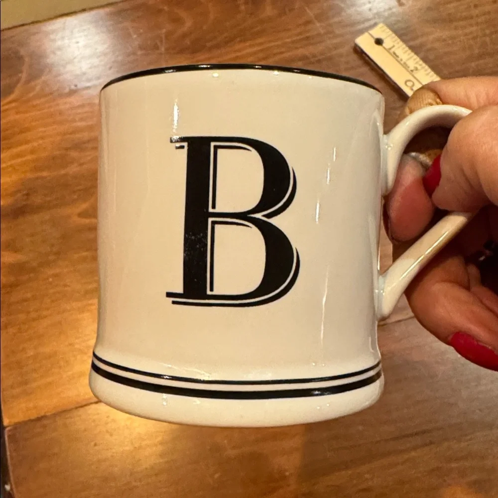 NWOT Sur La Table Initial B Stoneware Mug White Black Cup Microwave Safe NEW!